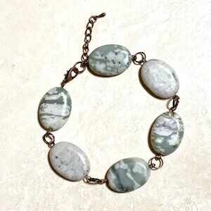 2/$20, Green Flower Agate Boho Bracelet, Large Genuine Gemstone + Copper Links